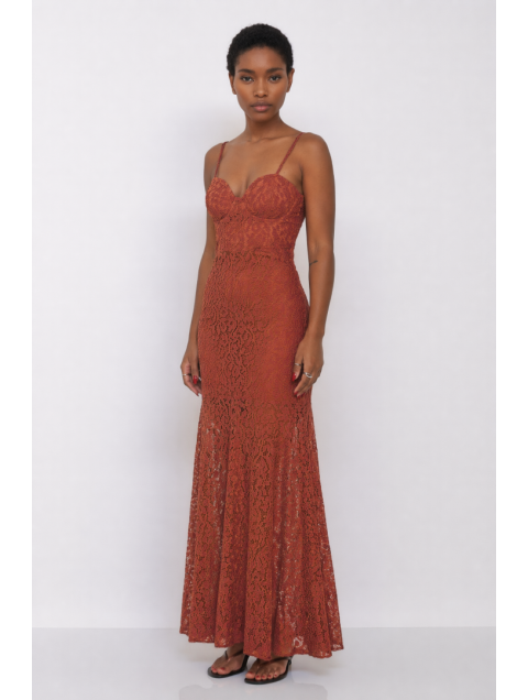 MALLORY THE LABEL Elysia Powder Pink Dress Ροζ Φόρεμα με Δαντέλα