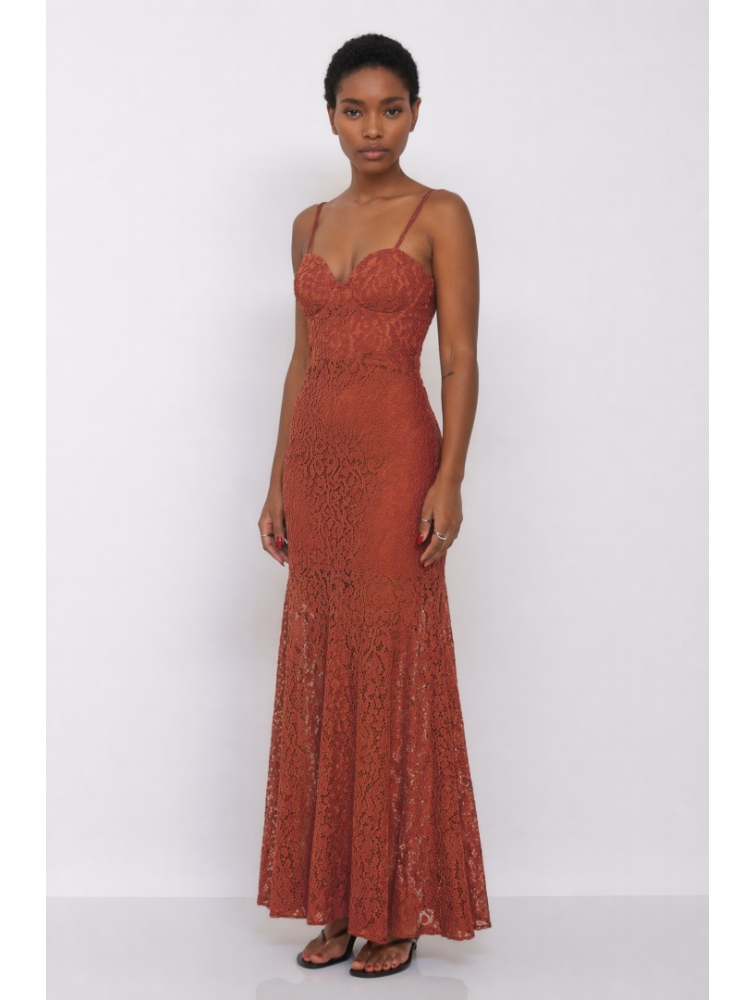 MALLORY THE LABELElysia Powder Pink Dress Ροζ Φόρεμα με Δαντέλα
