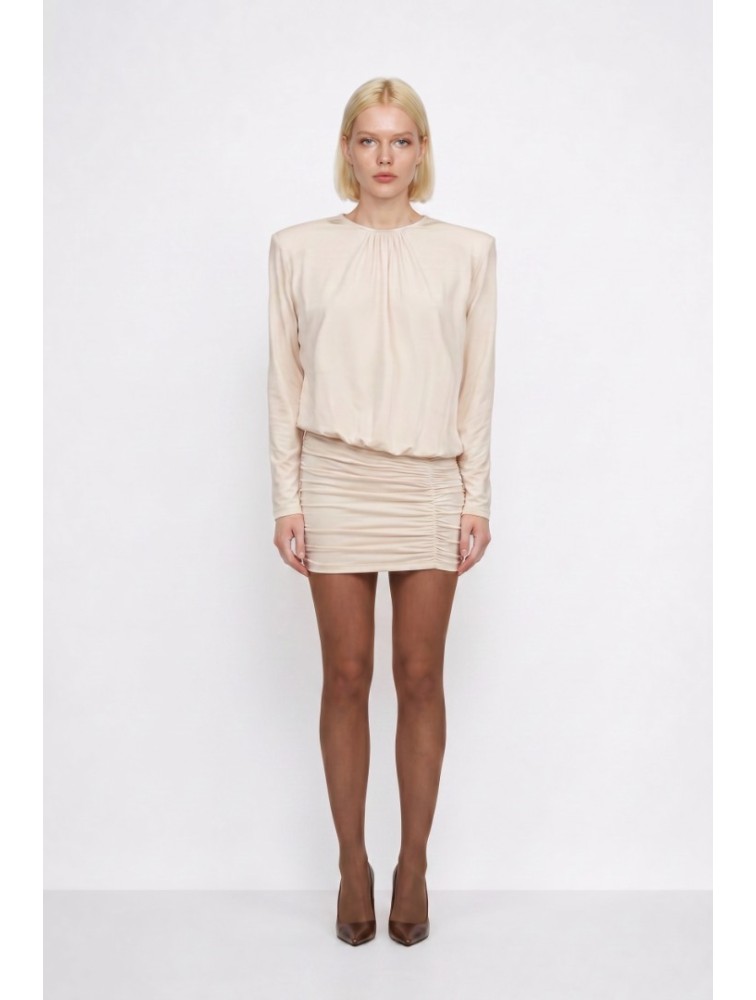 MALLORY THE LABEL Epoque Off White Mini Dress Εκρού Μίνι Φόρεμα