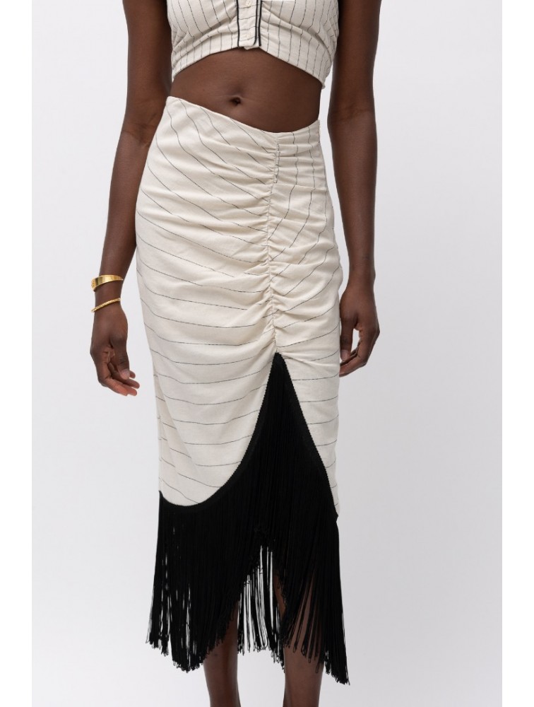 MALLORY THE LABEL Flores Beige Skirt Ριγέ Φούστα
