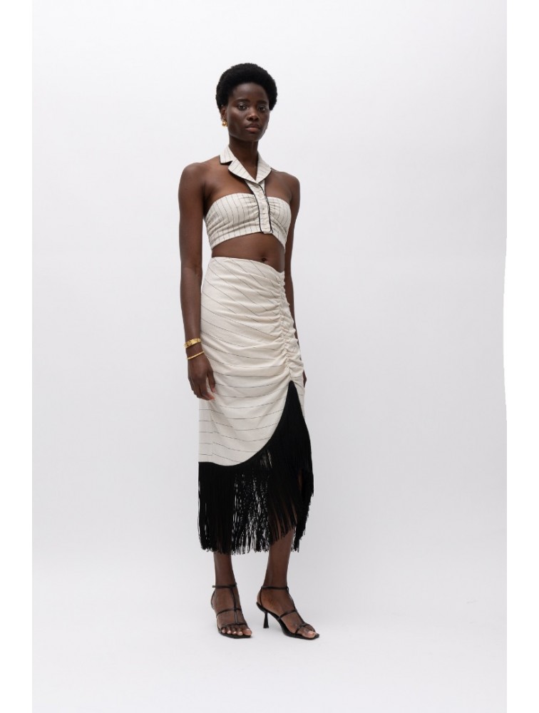 MALLORY THE LABEL Flores Beige Skirt Ριγέ Φούστα