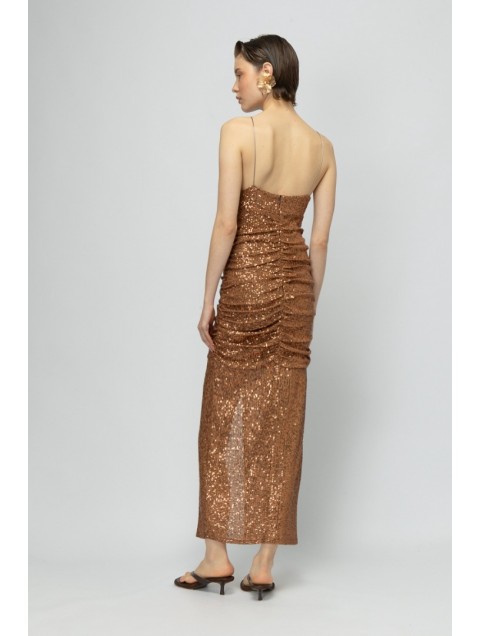 MALLORY THE LABEL Golden Hour Sequin Dress Μπρονζέ Φόρεμα με Παγέτα