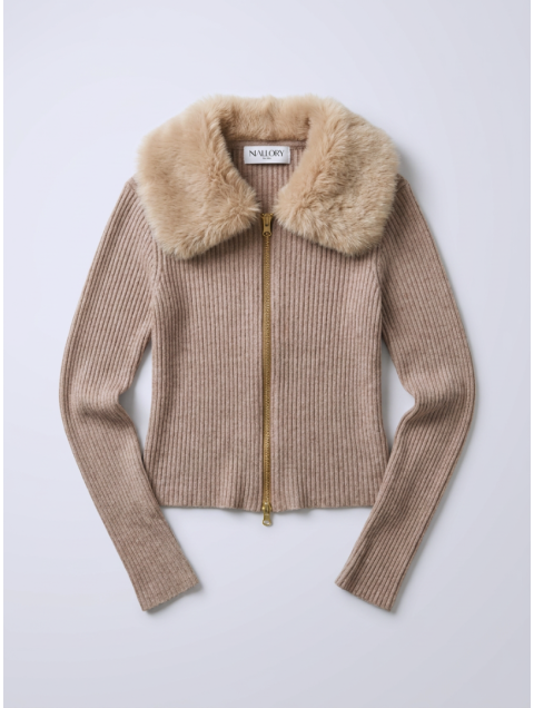 MALLORY THE LABEL Isolde Beige Cardigan Μπεζ Ζακέτα με Γουνάκι