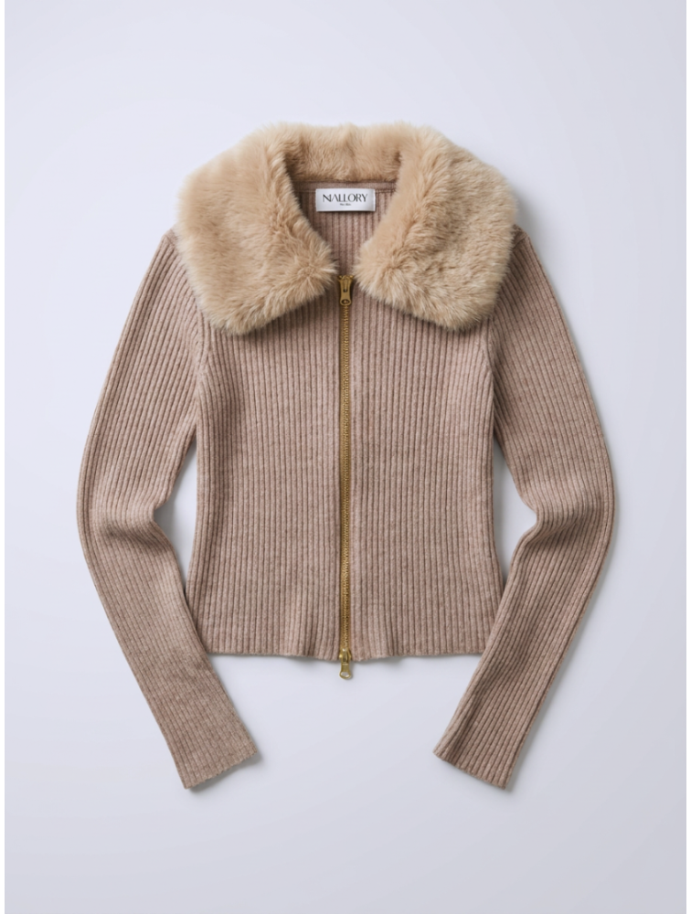 MALLORY THE LABEL Isolde Beige Cardigan Μπεζ Ζακέτα με Γουνάκι