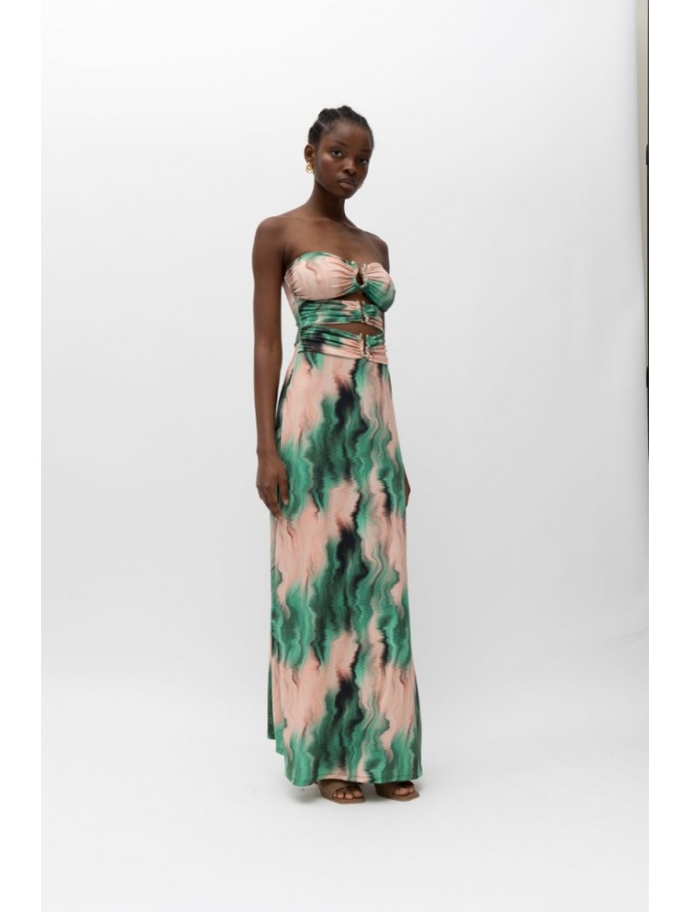 MALLORY THE LABEL Jacinta Green Pink Dress Πράσινο Ροζ Φόρεμα