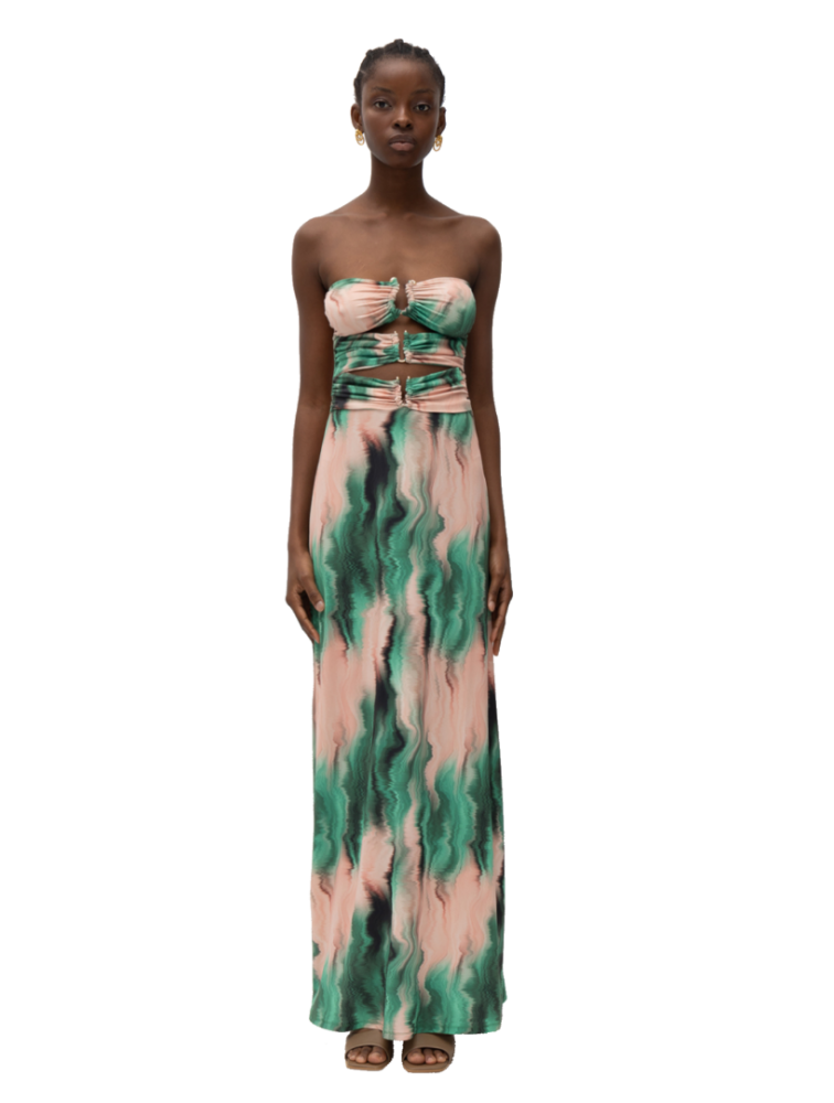 MALLORY THE LABEL Jacinta Green Pink Dress Πράσινο Ροζ Φόρεμα