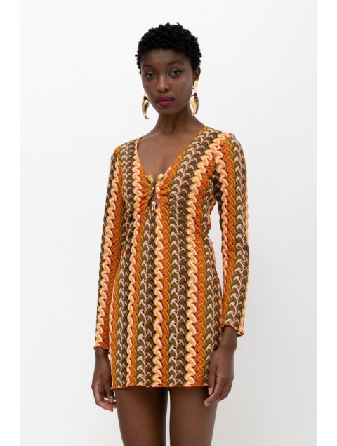 MALLORY THE LABEL Kimino Orange Green Dress 