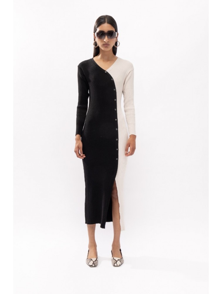 MALLORY THE LABEL Kuala Knit Dress Μαύρο άσπρο Πλεκτό φόρεμα