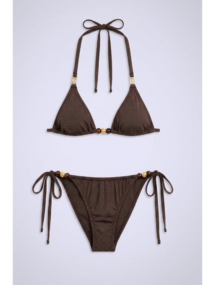 MALLORY THE LABEL Mariposa Polka Dot Καφέ Πουά Μαγιό