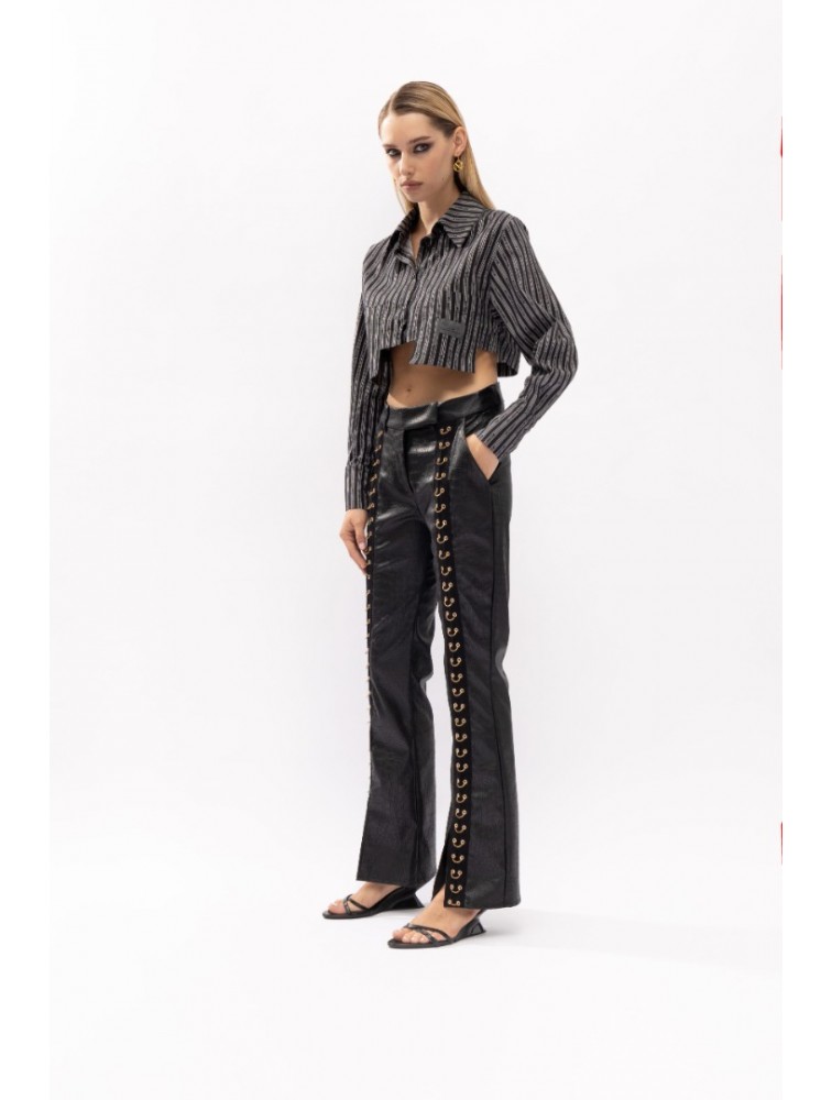 MALLORY THE LABEL Midtown Leather Pants Μαύρο δερμάτινο παντελόνι