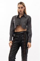 MALLORY THE LABEL Midtown Leather Pants Μαύρο δερμάτινο παντελόνι