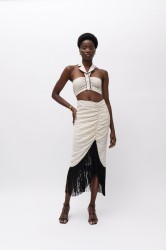 MALLORY THE LABEL Mira Beige/ Black Crop Top Μπεζ/ Μαύρο Τοπ με γιακά