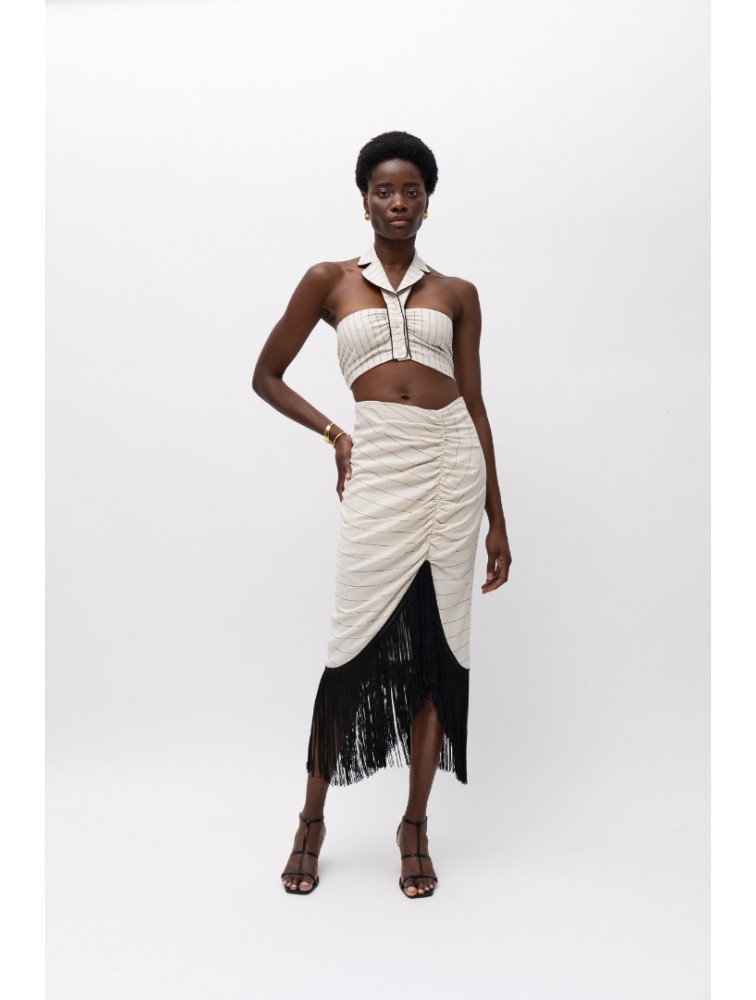 MALLORY THE LABEL Mira Beige/ Black Crop Top Μπεζ/ Μαύρο Τοπ με γιακά