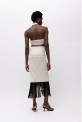 MALLORY THE LABEL Mira Beige/ Black Crop Top Μπεζ/ Μαύρο Τοπ με γιακά