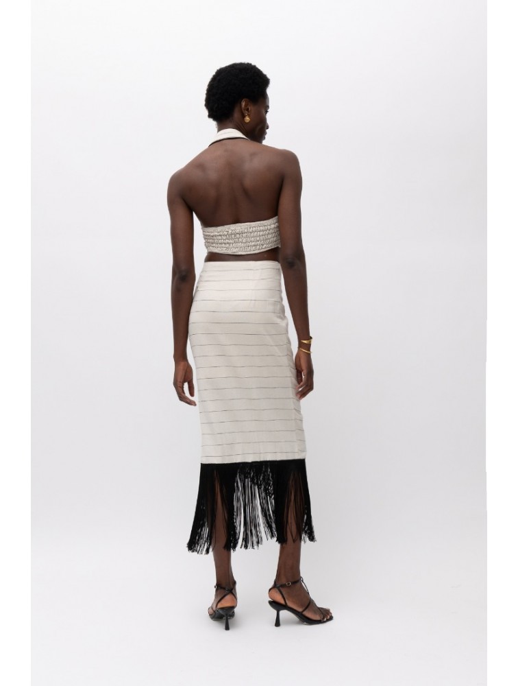 MALLORY THE LABEL Mira Beige/ Black Crop Top Μπεζ/ Μαύρο Τοπ με γιακά