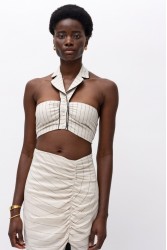 MALLORY THE LABEL Mira Beige/ Black Crop Top Μπεζ/ Μαύρο Τοπ με γιακά