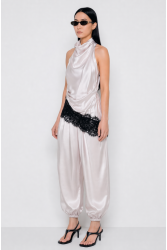 MALLORY THE LABEL Moonflower Ivory Top Εκρού Σατέν Τοπ με Δαντέλα