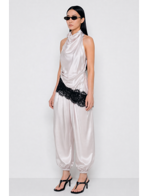 MALLORY THE LABEL Moonflower Ivory Top Εκρού Σατέν Τοπ με Δαντέλα