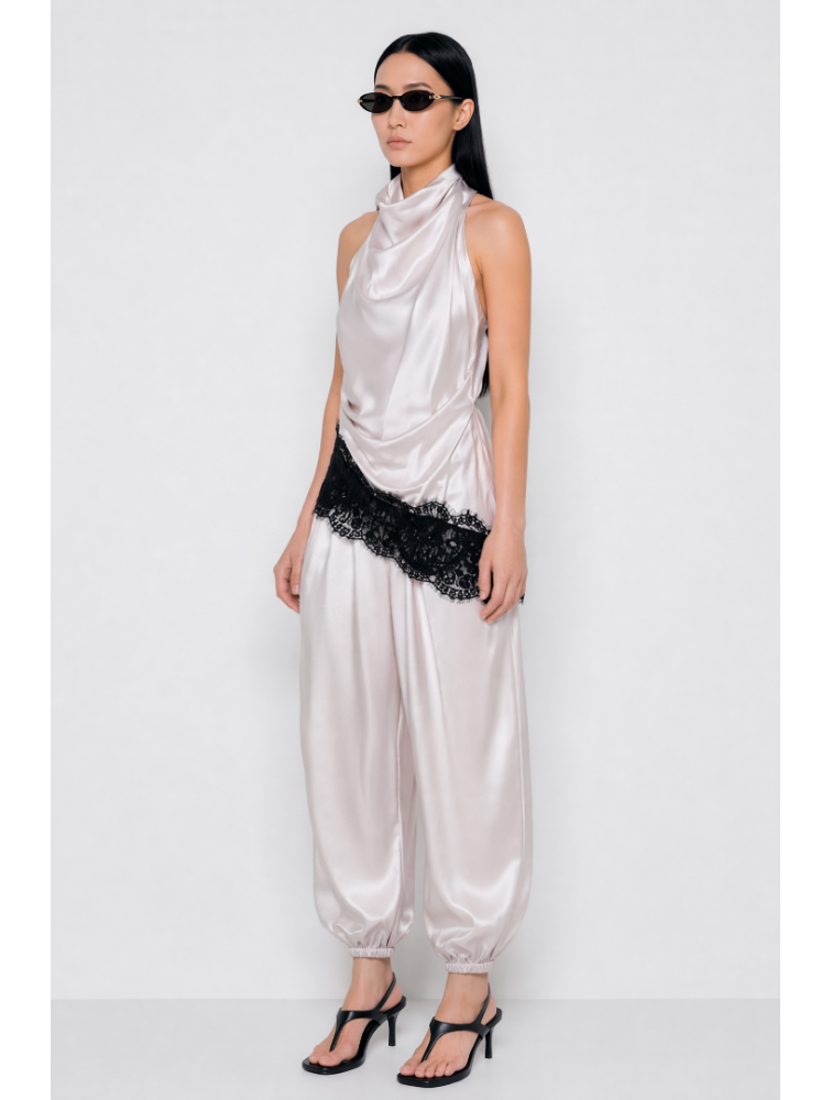 MALLORY THE LABEL Moonflower Ivory Top Εκρού Σατέν Τοπ με Δαντέλα