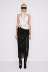 MALLORY THE LABEL Moonflower Ivory Top Εκρού Σατέν Τοπ με Δαντέλα
