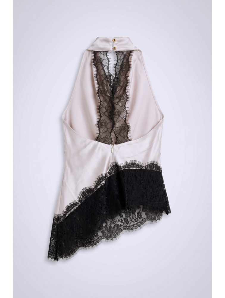 MALLORY THE LABEL Moonflower Ivory Top Εκρού Σατέν Τοπ με Δαντέλα