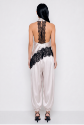 MALLORY THE LABEL Moonflower Ivory Top Εκρού Σατέν Τοπ με Δαντέλα