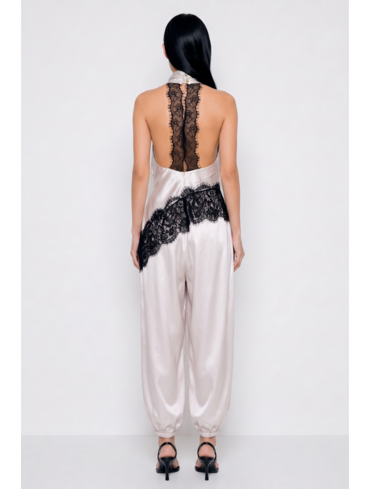 MALLORY THE LABEL Moonflower Ivory Top Εκρού Σατέν Τοπ με Δαντέλα