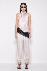 MALLORY THE LABEL Moonflower Ivory Top Εκρού Σατέν Τοπ με Δαντέλα