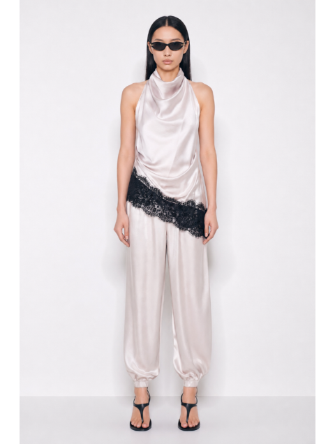 MALLORY THE LABEL Moonflower Ivory Top Εκρού Σατέν Τοπ με Δαντέλα
