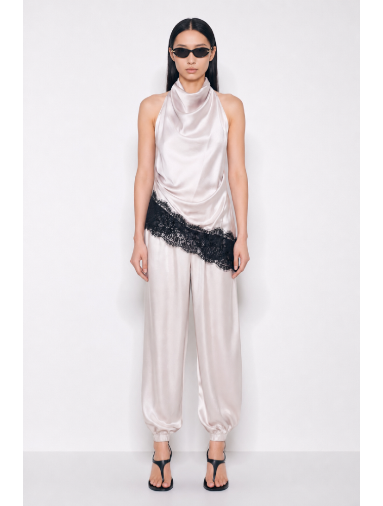 MALLORY THE LABEL Moonflower Ivory Top Εκρού Σατέν Τοπ με Δαντέλα