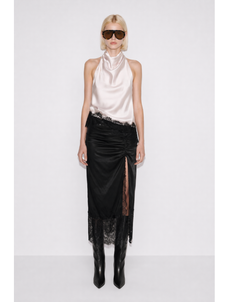 MALLORY THE LABEL Moonflower Ivory Top Εκρού Σατέν Τοπ με Δαντέλα