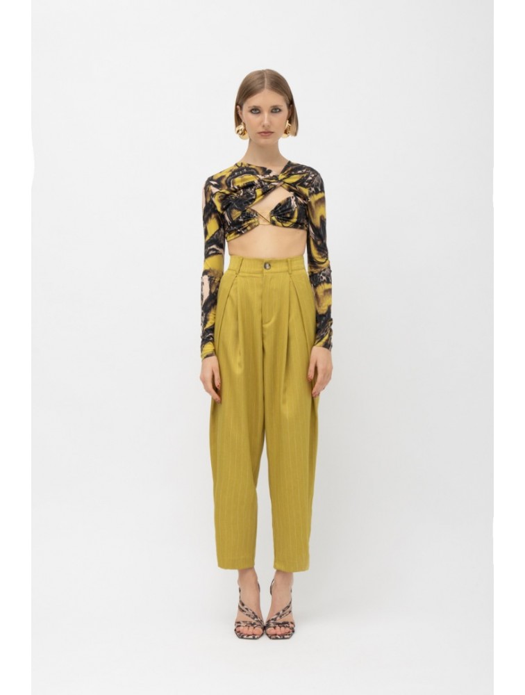MALLORY THE LABEL Nulu Lime Pants Λάιμ Ριγέ Παντελόνα
