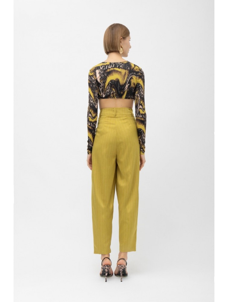 MALLORY THE LABEL Nulu Lime Pants Λάιμ Ριγέ Παντελόνα