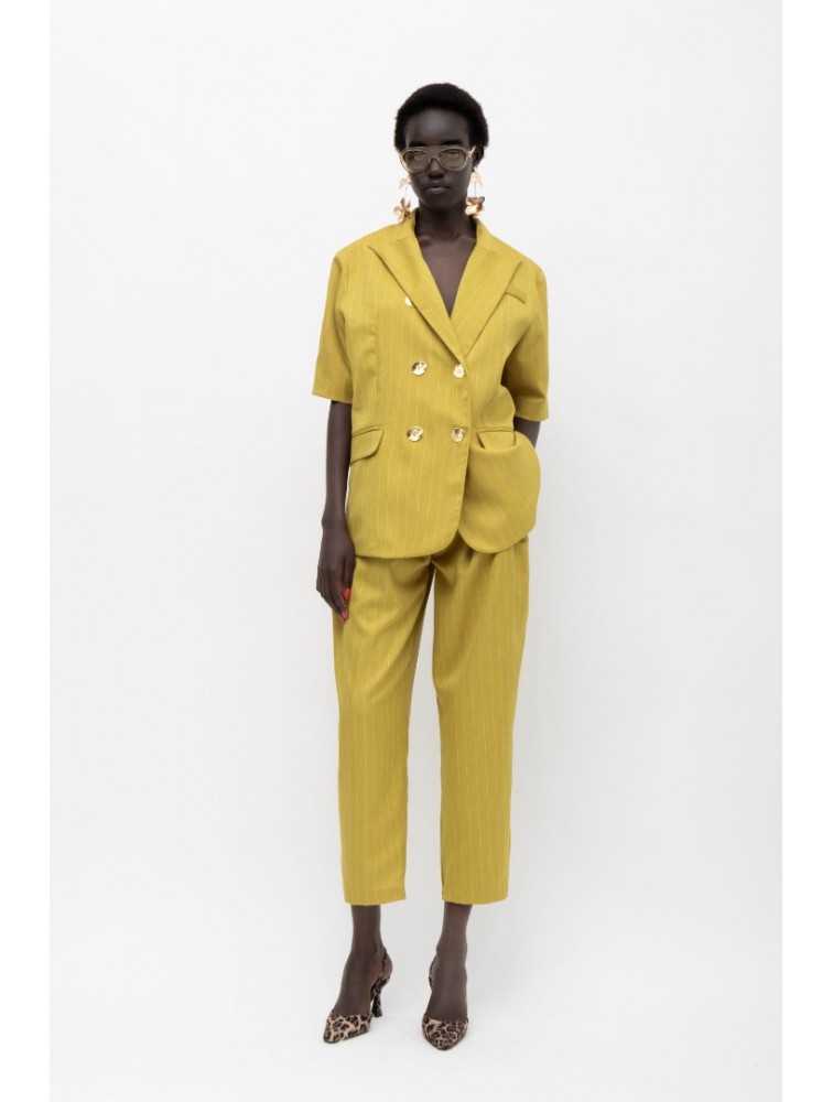 MALLORY THE LABEL Nulu Lime Pants Λάιμ Ριγέ Παντελόνα