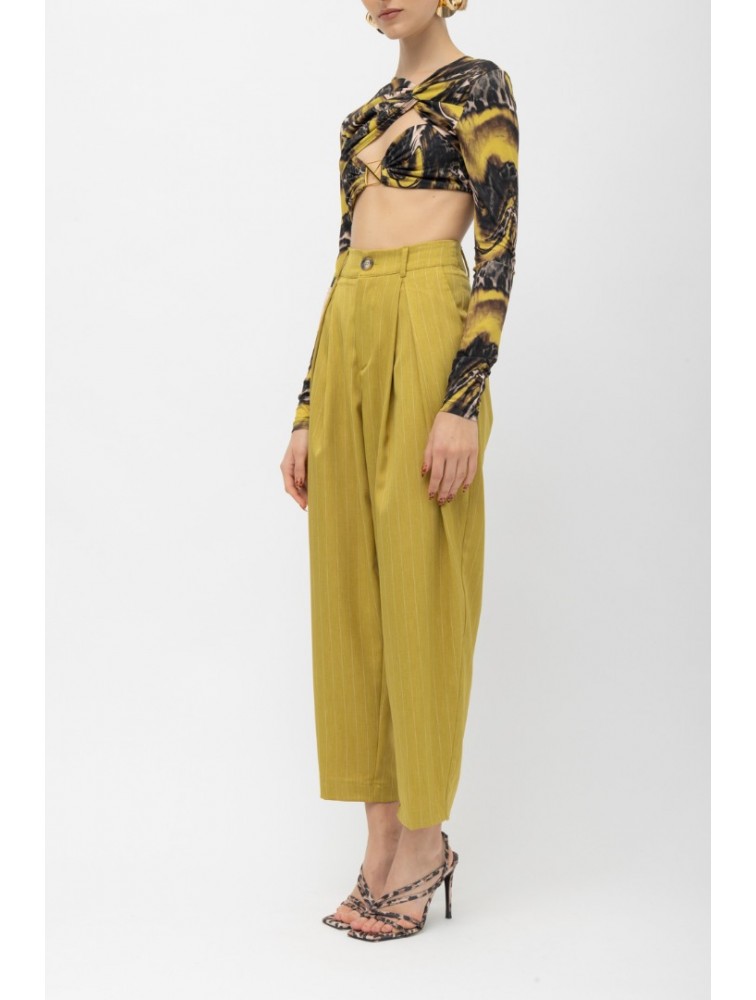 MALLORY THE LABEL Nulu Lime Pants Λάιμ Ριγέ Παντελόνα