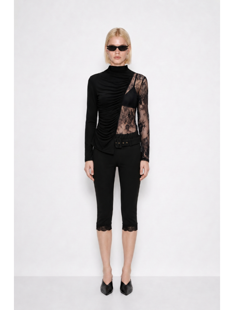 MALLORY THE LABEL Pandora Black Lace Top Μαύρο Δαντελένιο Τοπ