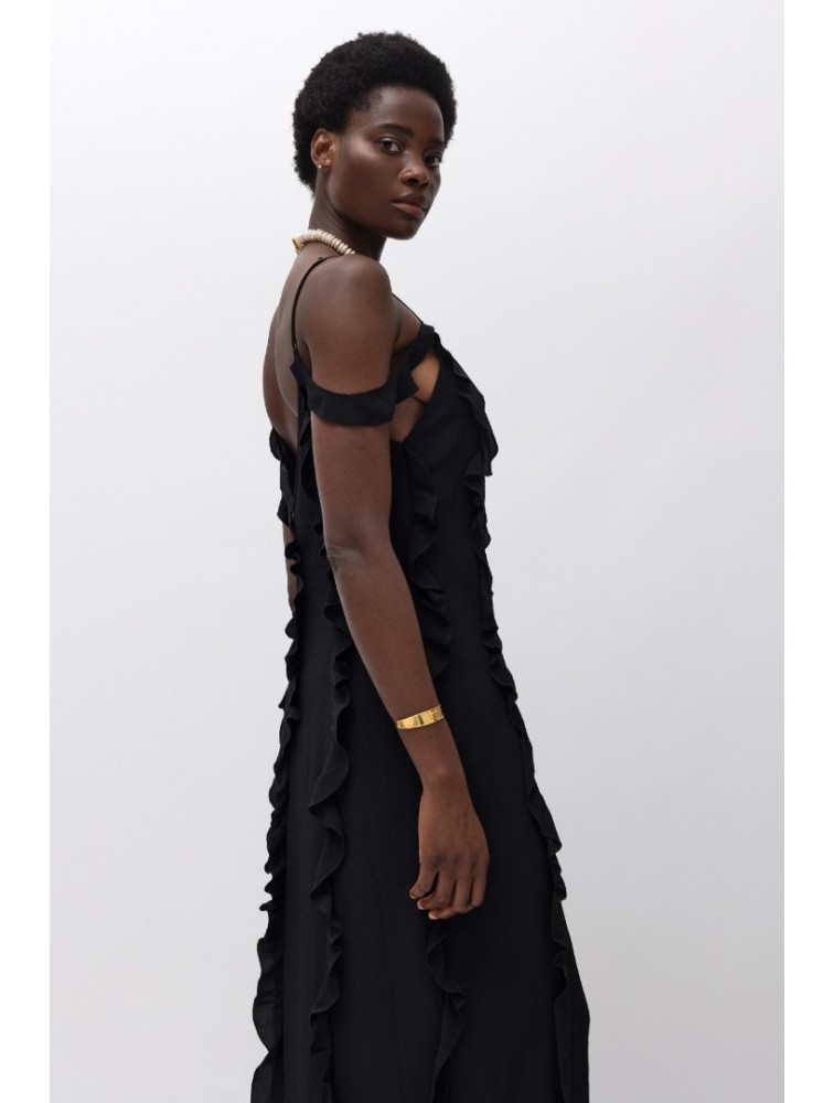 MALLORY THE LABEL Poison Black Dress Μαύρο φόρεμα με βολάν