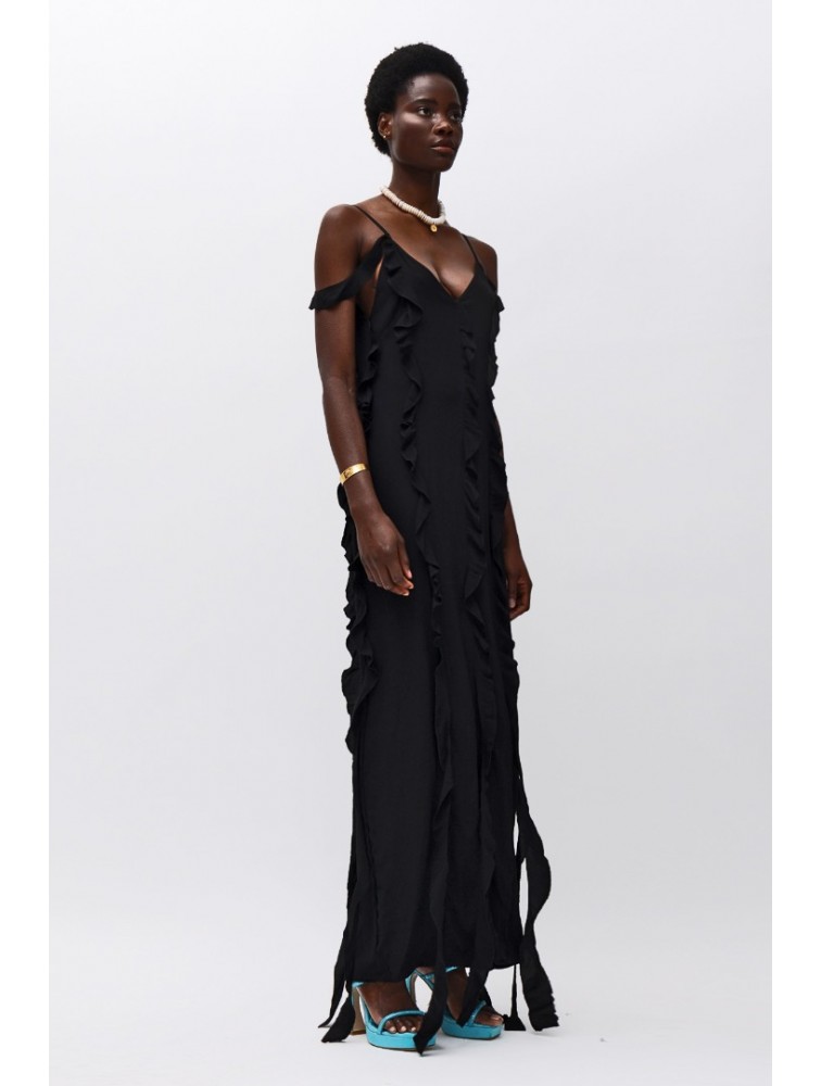 MALLORY THE LABEL Poison Black Dress Μαύρο φόρεμα με βολάν