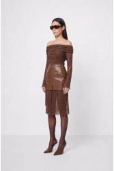 MALLORY THE LABEL Renata Croco Skirt Καφέ Κροκό Φούστα