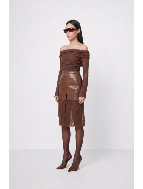 MALLORY THE LABEL Renata Croco Skirt Καφέ Κροκό Φούστα