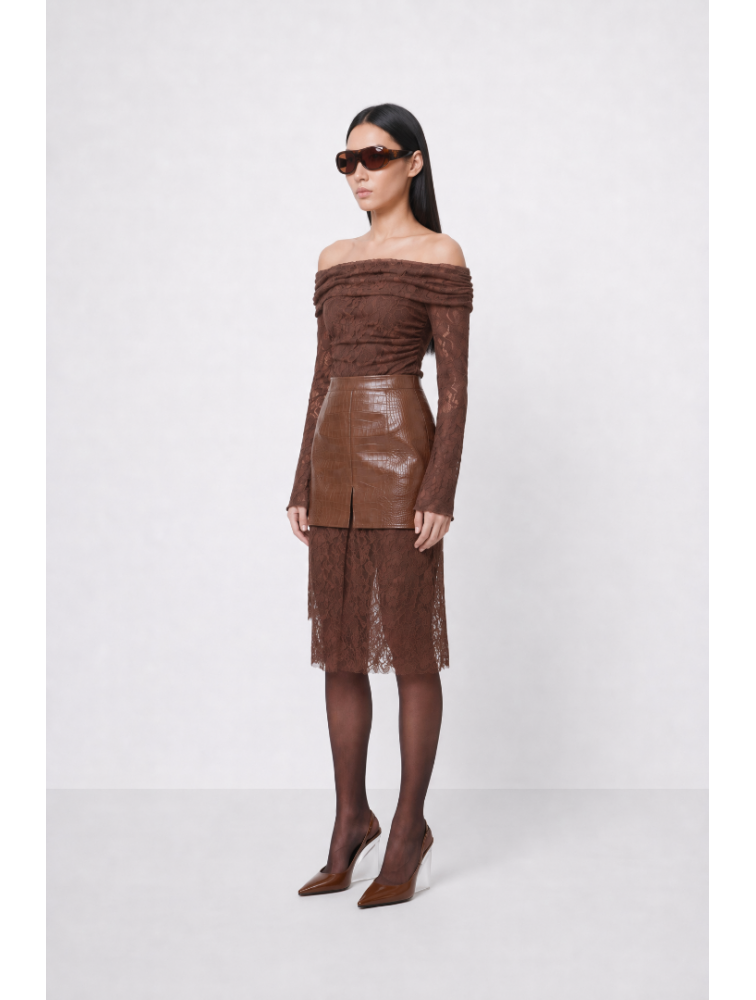MALLORY THE LABEL Renata Croco Skirt Καφέ Κροκό Φούστα