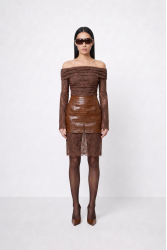 MALLORY THE LABEL Renata Croco Skirt Καφέ Κροκό Φούστα
