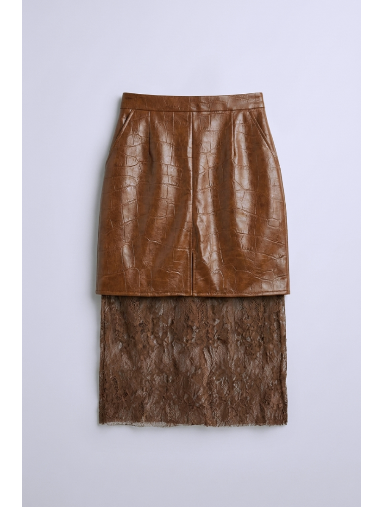 MALLORY THE LABEL Renata Croco Skirt Καφέ Κροκό Φούστα