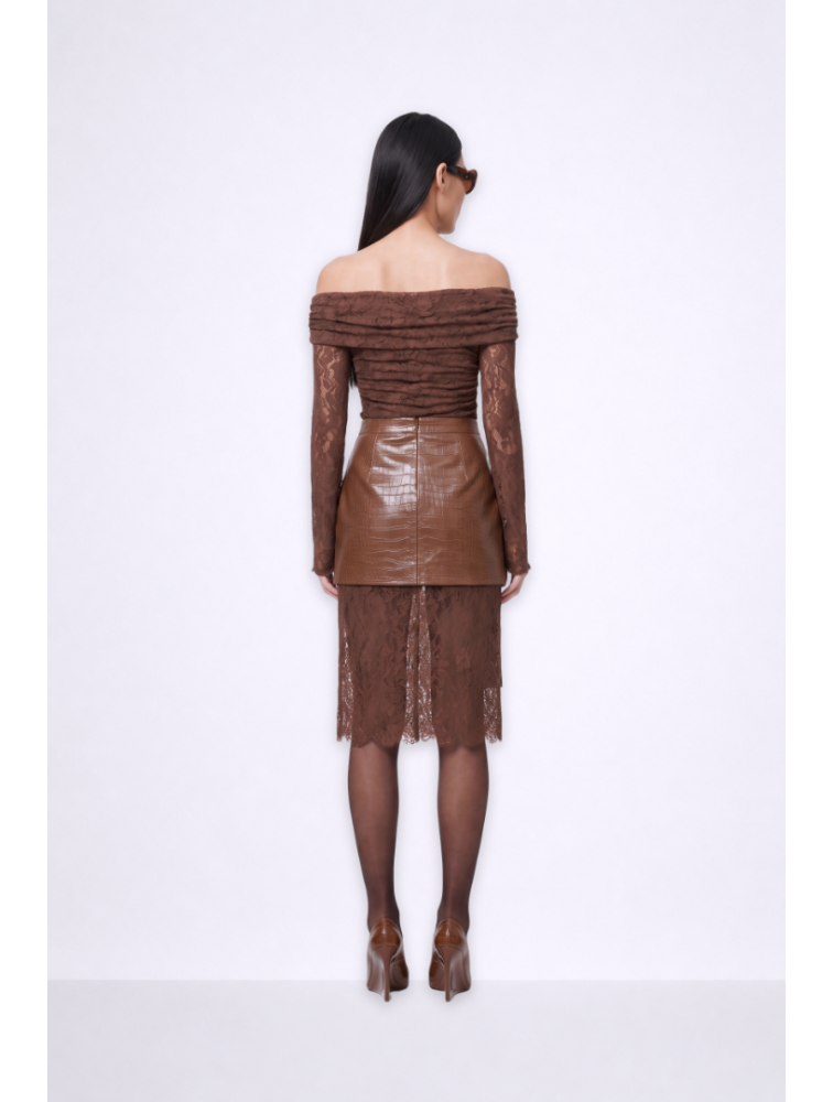 MALLORY THE LABEL Renata Croco Skirt Καφέ Κροκό Φούστα