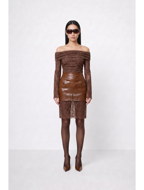 MALLORY THE LABEL Renata Croco Skirt Καφέ Κροκό Φούστα