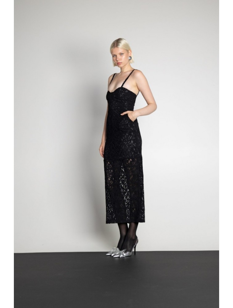 MALLORY THE LABEL Rose Black Dress Μαύρο δαντελένιο Φόρεμα
