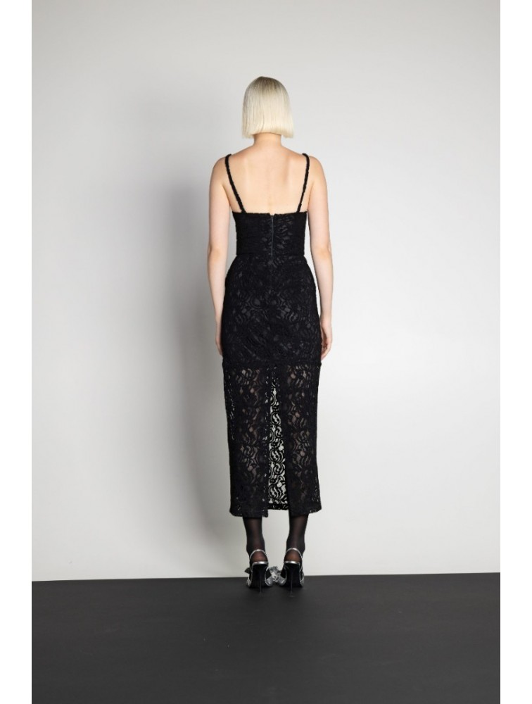 MALLORY THE LABEL Rose Black Dress Μαύρο δαντελένιο Φόρεμα