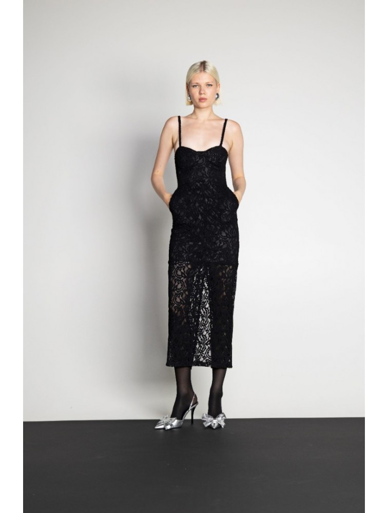 MALLORY THE LABEL Rose Black Dress Μαύρο δαντελένιο Φόρεμα