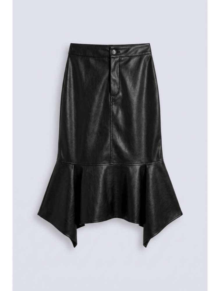 MALLORY THE LABEL Sabine Leather Skirt Μαύρη Δερμάτινη Φούστα