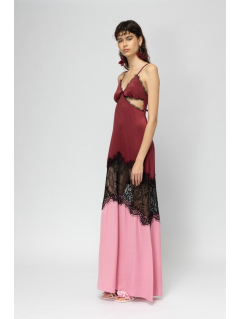 MALLORY THE LABEL Savai Bordeaux Dress Μπορντώ Φόρεμα με Δαντέλα